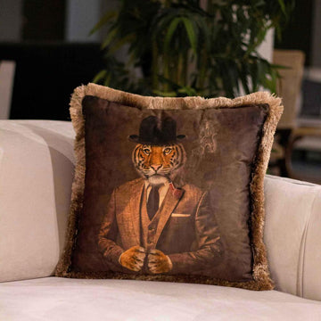 Tiger with Pipe Design Cushion / Pillow