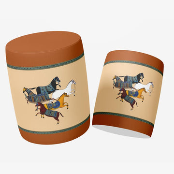 Hermes Design with Horses Ottoman Poufs