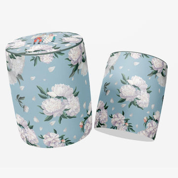 Blue & White Rose Ottoman Poufs