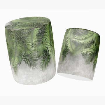 Green Palm Leaf Design Ottoman Poufs