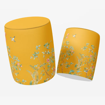 Yellow Flower Design Ottoman Poufs