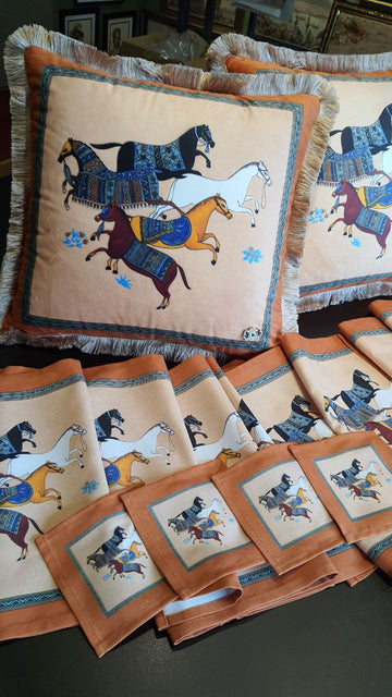 Horses Design on Velvet Cushion / Pillow