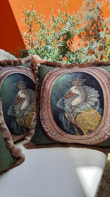 Frame Detailed Queen Duck Velvet Cushions / Pillows