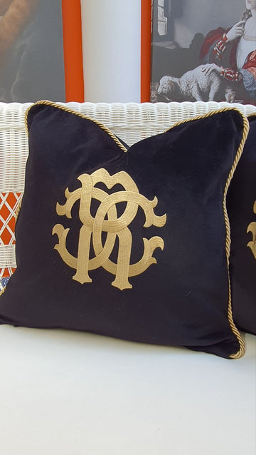 Cavalli Pattern Black Velvet Gold Embroidered Cushions / Pillows