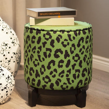 Green Medusa with Wooden Leg Ottoman Poufs