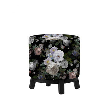 Black Flower Design with Wooden Leg Ottoman Poufs