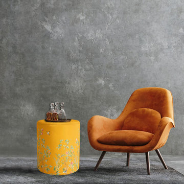 Yellow Flower Design Ottoman Poufs