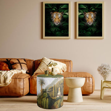 Tropical Forest Patterned Ottoman Poufs